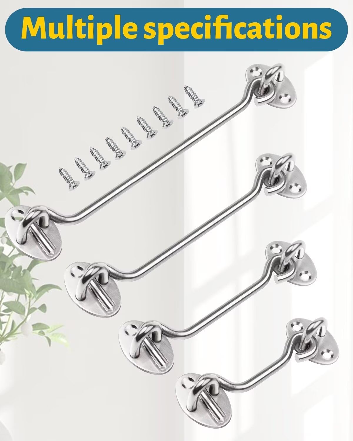 4 Inch Hook and Eye Latch, 1Pcs Stainless Steel Silver Gate Hook
