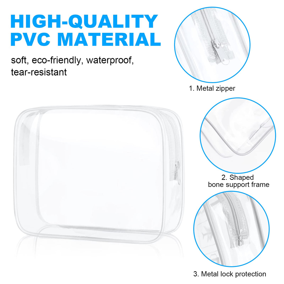 Aucuu Clear Toiletries Bag, 3 Pack PVC Waterproof Toiletries Carry Pouch, TSA Approved Travel Toiletry Bag with Zipper, Multi-Size Cosmetic Makeup Bags for Men, Women and Kids - Travel Business