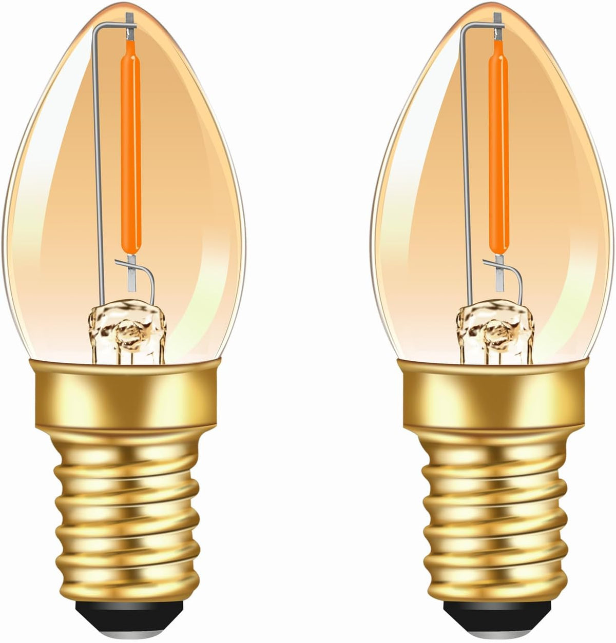 Caldarax 0.5W E14 LED Vintage Night Light Bulb, Mini C7 LED Filament Candle Bulbs Amber Warm White 2200K E14 Orange SES Small Edison Screw Salt Lamp Bulbs, 5W Equivalent, Non Dimmable, 2 Pack