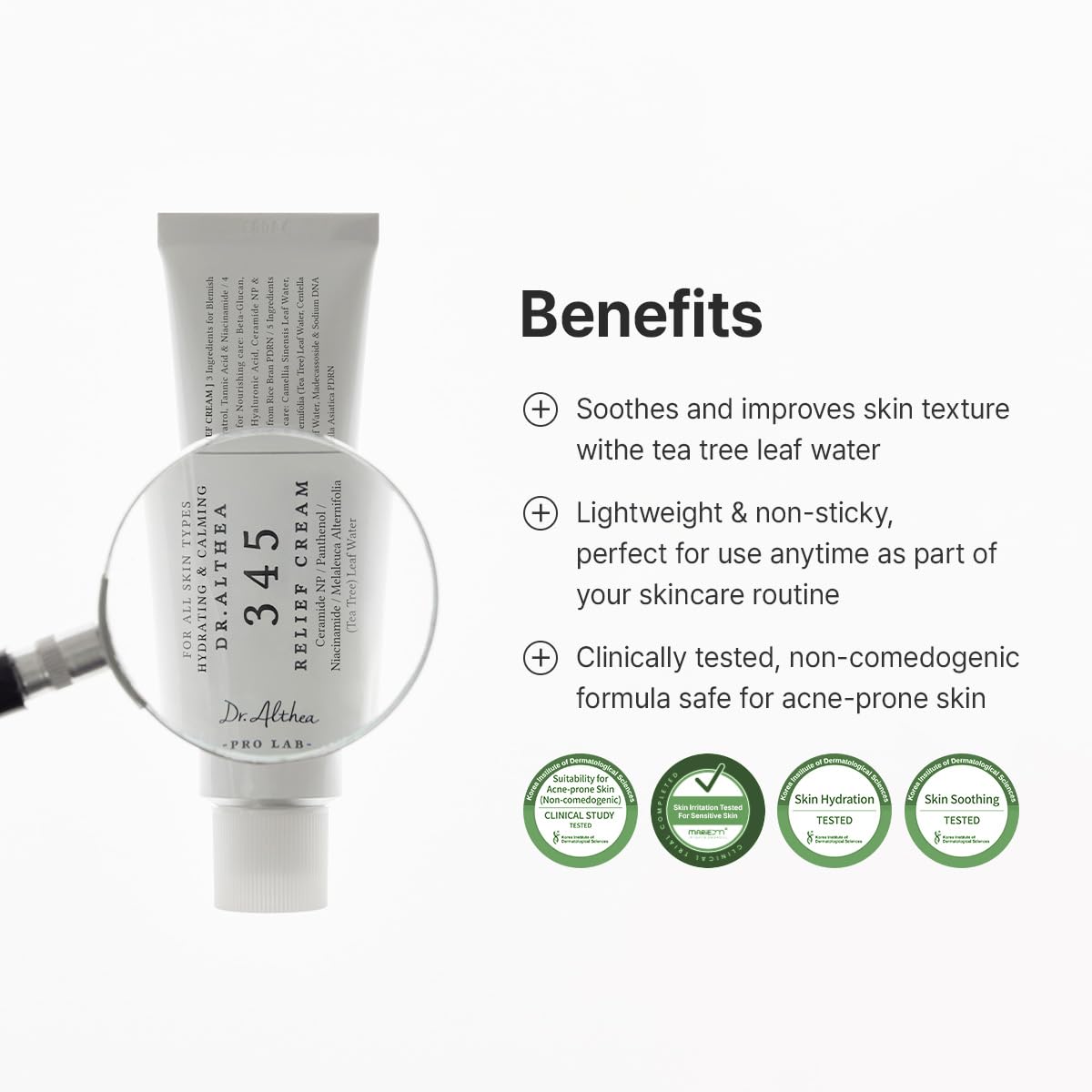 Dr.Althea 345 Relief Cream | PDRN & Hyaluronic Acid for Hydration, Blemish Care | Post-Acne Face Moisturizer with Centella & Niacinamide | Korean Vegan Skincare, 50ml