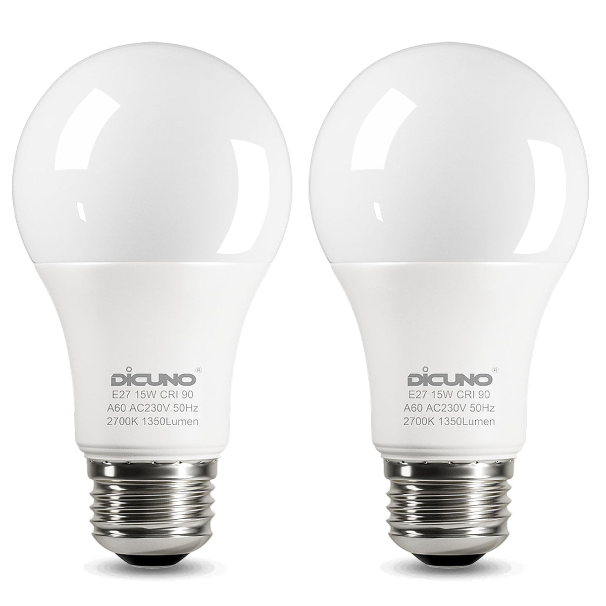 DiCUNO E27 Screw LED Bulb, 9W=60W, Daylight White 5000K, 806LM, 2Pcs