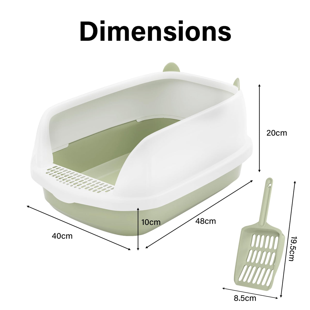 Cat Litter Tray Box, Litter Box, Plastic Cat Open Top Litter Tray with Free Scoop Kitten Detachable Rim Easy Cleaning,49 x 38 x 23cm (Grey)