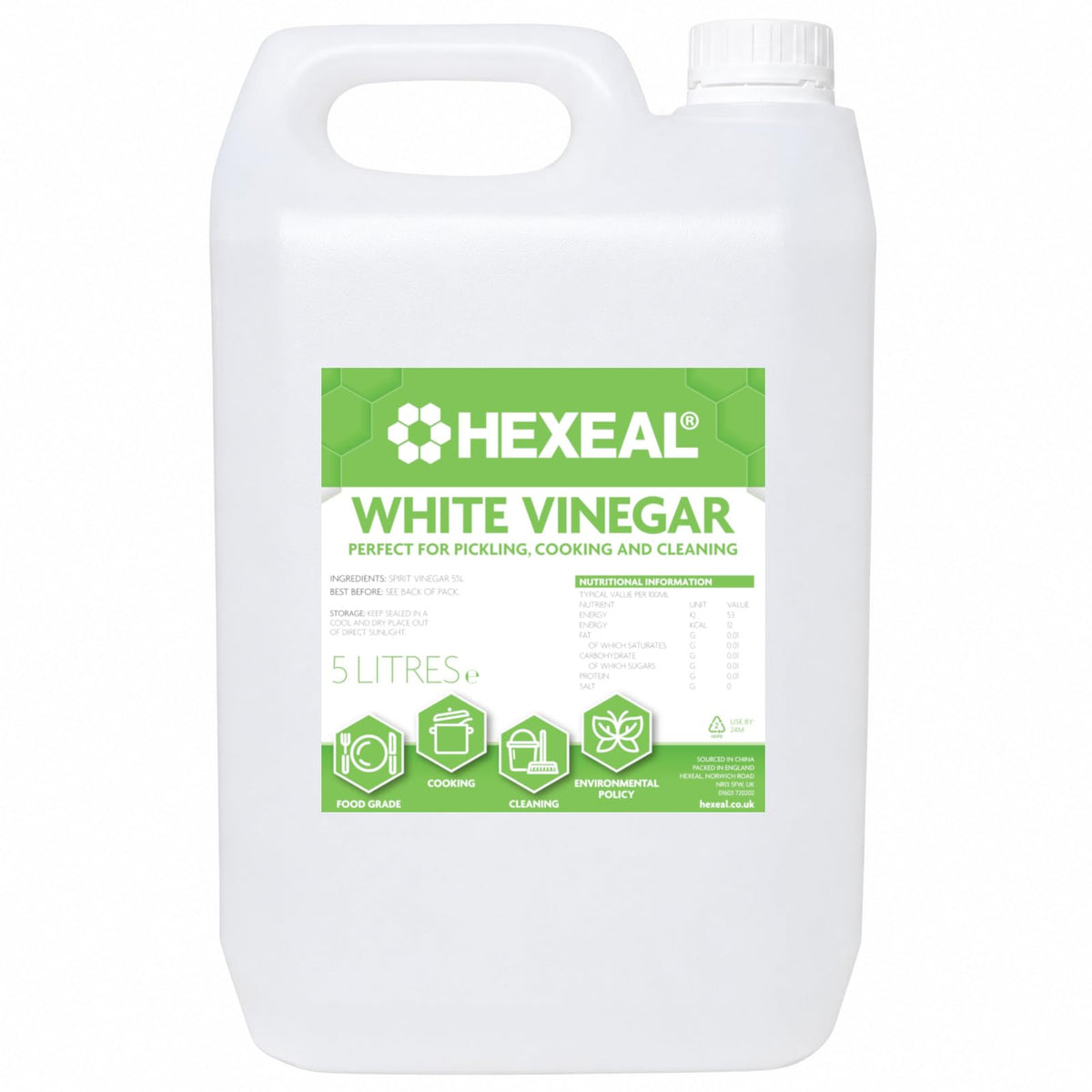 Hexeal White Vinegar 10L - Food Grade, Cooking & Cleaning
