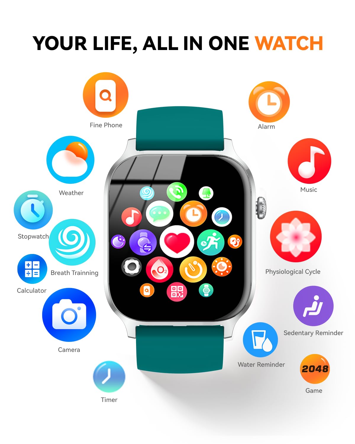 Smart Watch for Men Women- Answer/Make Call, 2024 IP68 Waterproof Fitness Tracker Watch with Sleep Step Counter Activity Smartwatch for Samsung Android iPhone iOS (Black-Blue, 1.83)