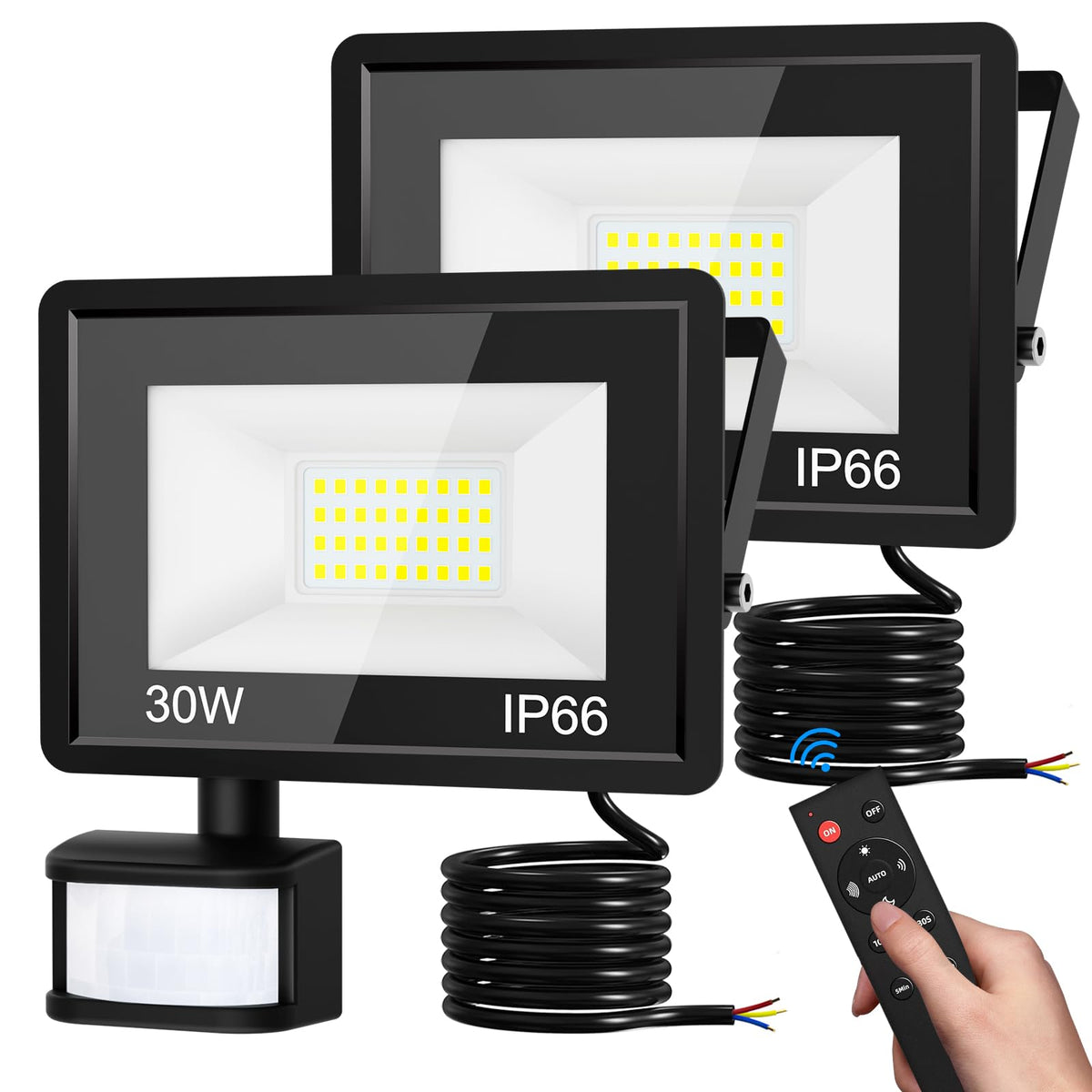 vighep Security Lights Outdoor Motion Sensor, 100W Led Pir Floodlight with Remote Control, 6500K Cold White IP66 Waterproof Outside Wall Light Mains Powered for Garage Backyard Garden Doorway