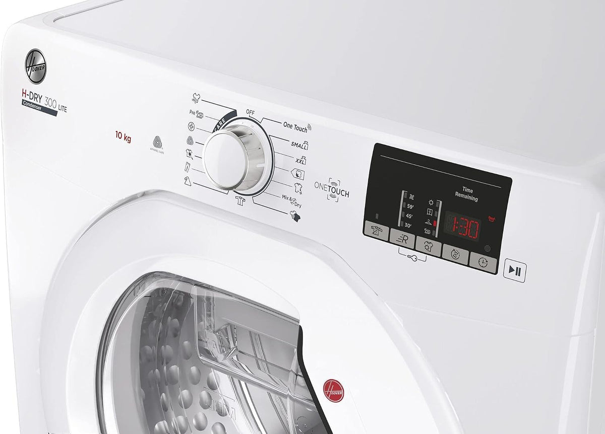 Hoover HLEC10DE H-Dry 300, 10kg, Condenser Tumble Dryer, Aquavision, White, Sensor Dry, NFC