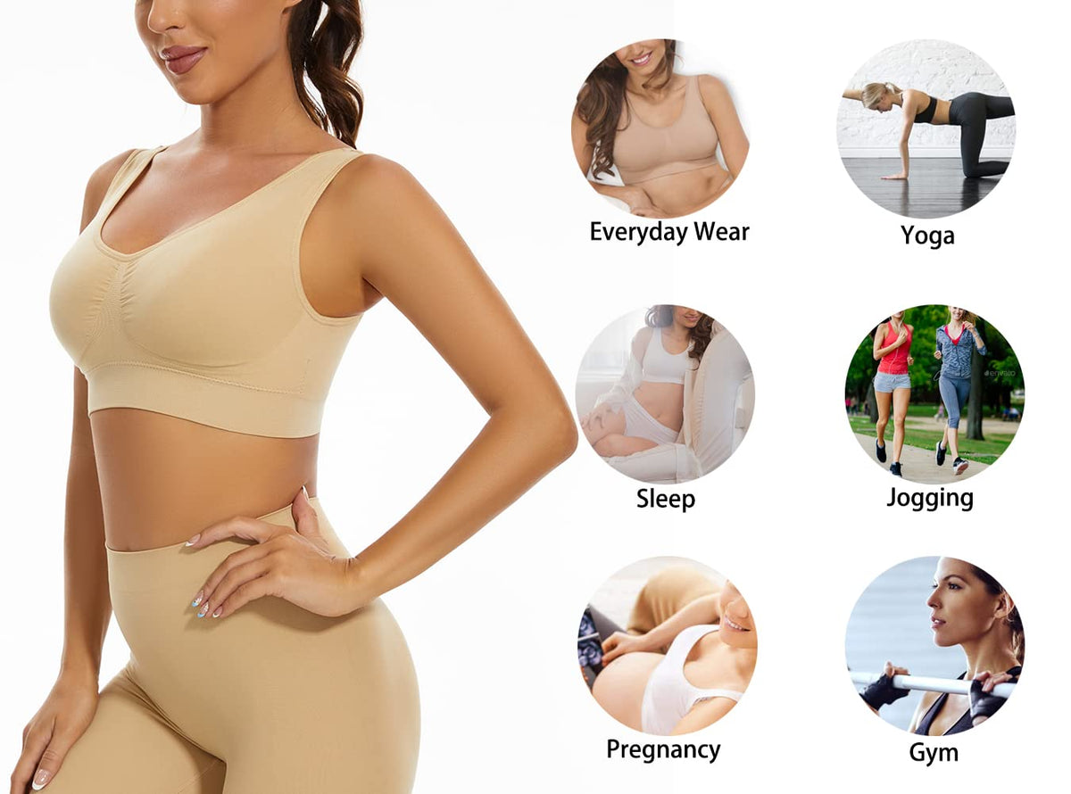 Lemef 3-Pack Seamless Sports Bra Wirefree Yoga Bra with Removable Pads for Women