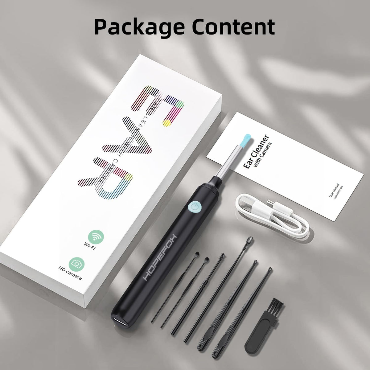Ear Wax Removal Kit - Ear Cleaner Ear Camera - Ear Wax Remover with 6 Pcs Ear Set - Ear Wax Removal Tool - WiFi Cleaner Camera with 6 Silicon Ear Spoon - Ear Cleaning for iOS & Android (Black)