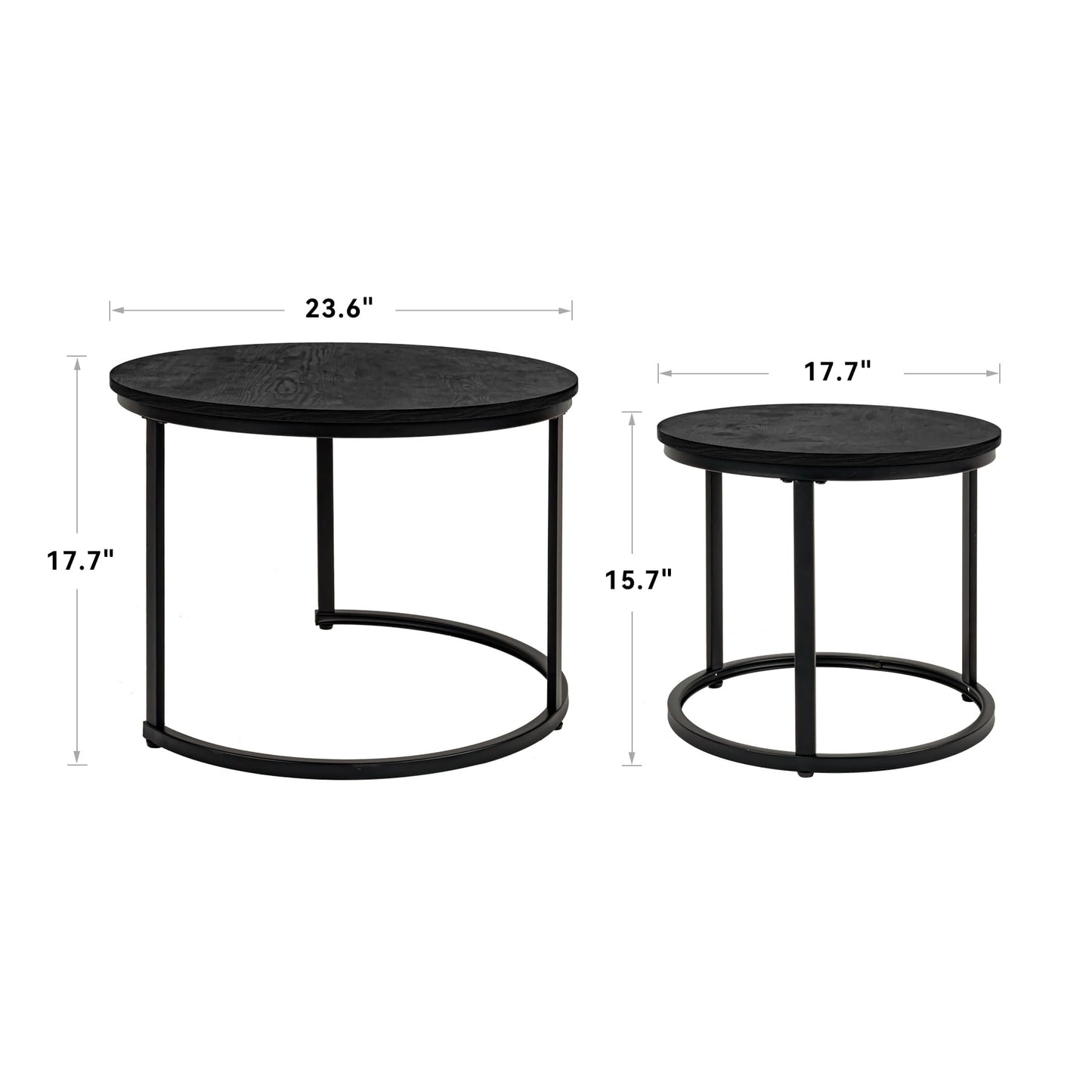 Hawthyhome Coffee Tables, Round Nesting Tables Tet of 2, Modern Side Tables with Metal Frame, Industrial Stacking End Tables for Living Room Bedroom Office, 60 * 60 * 45cm, Brown