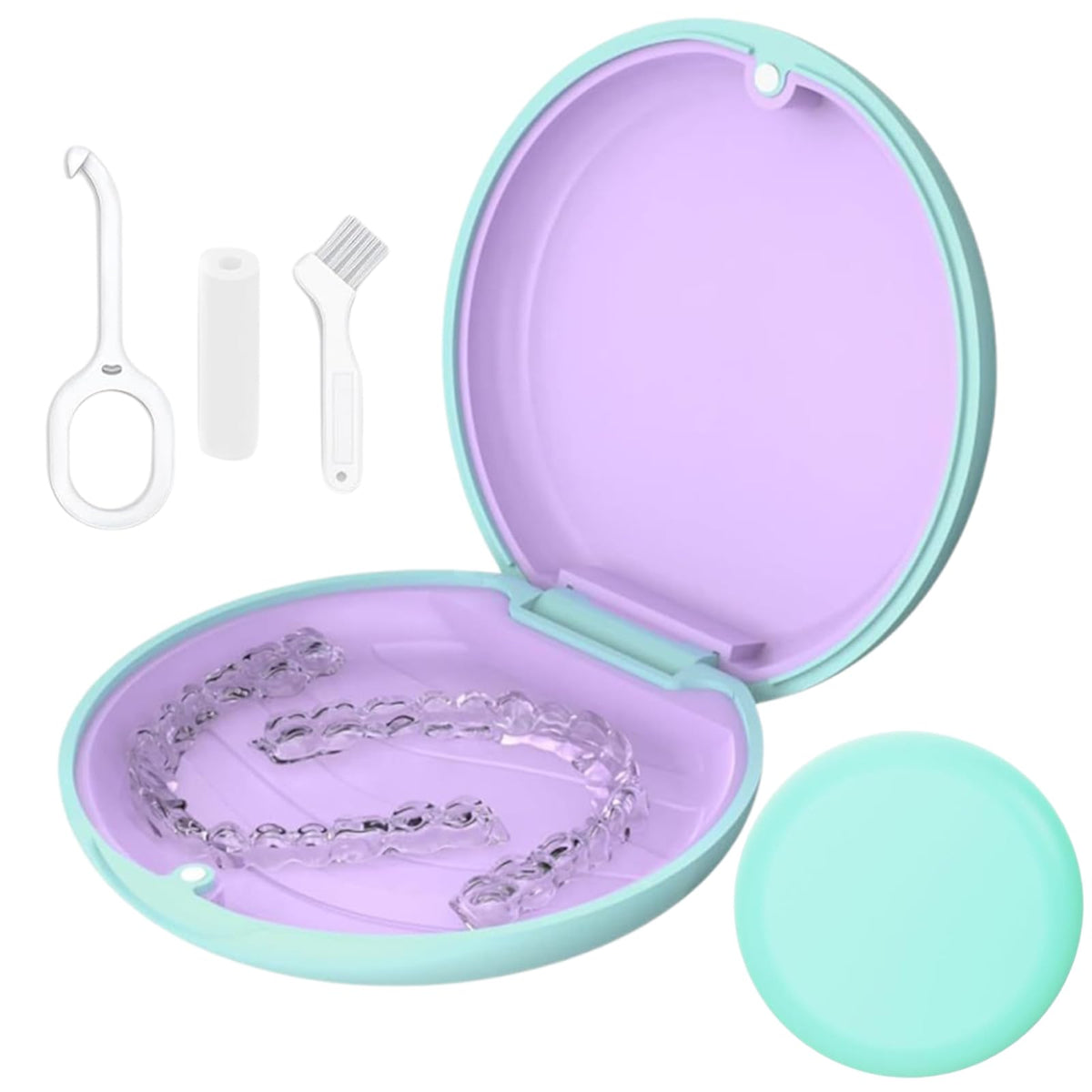 Retainer Case, Slim Aligner Cases for Invisalign, Mouthguard Case with Removal Tools& Aligners Chewies& Brush, Removable Inner Tray Silicone for Easy Cleaning (Pink)