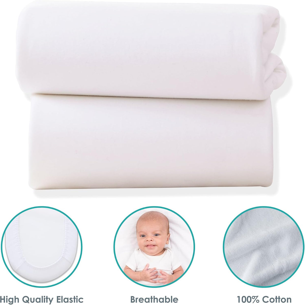 Clair de Lune 2 Pack Jersey Cotton Moses Basket Sheets 74 x 30 cm (White)