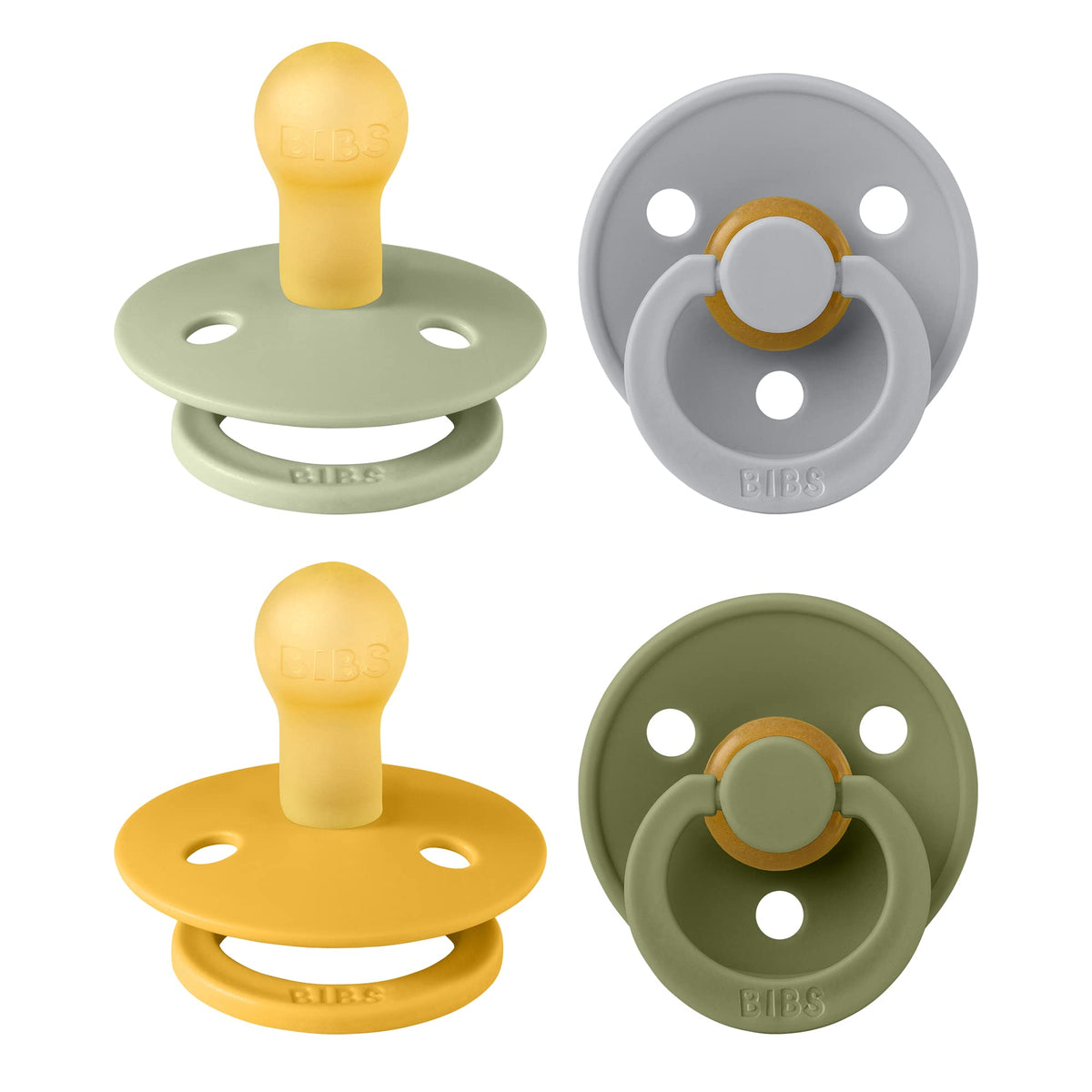 BIBS Colour Glow Dummy, 0-6 Months, 4-Pack, Ivory/Sage/Sage Glow/Cloud Glow