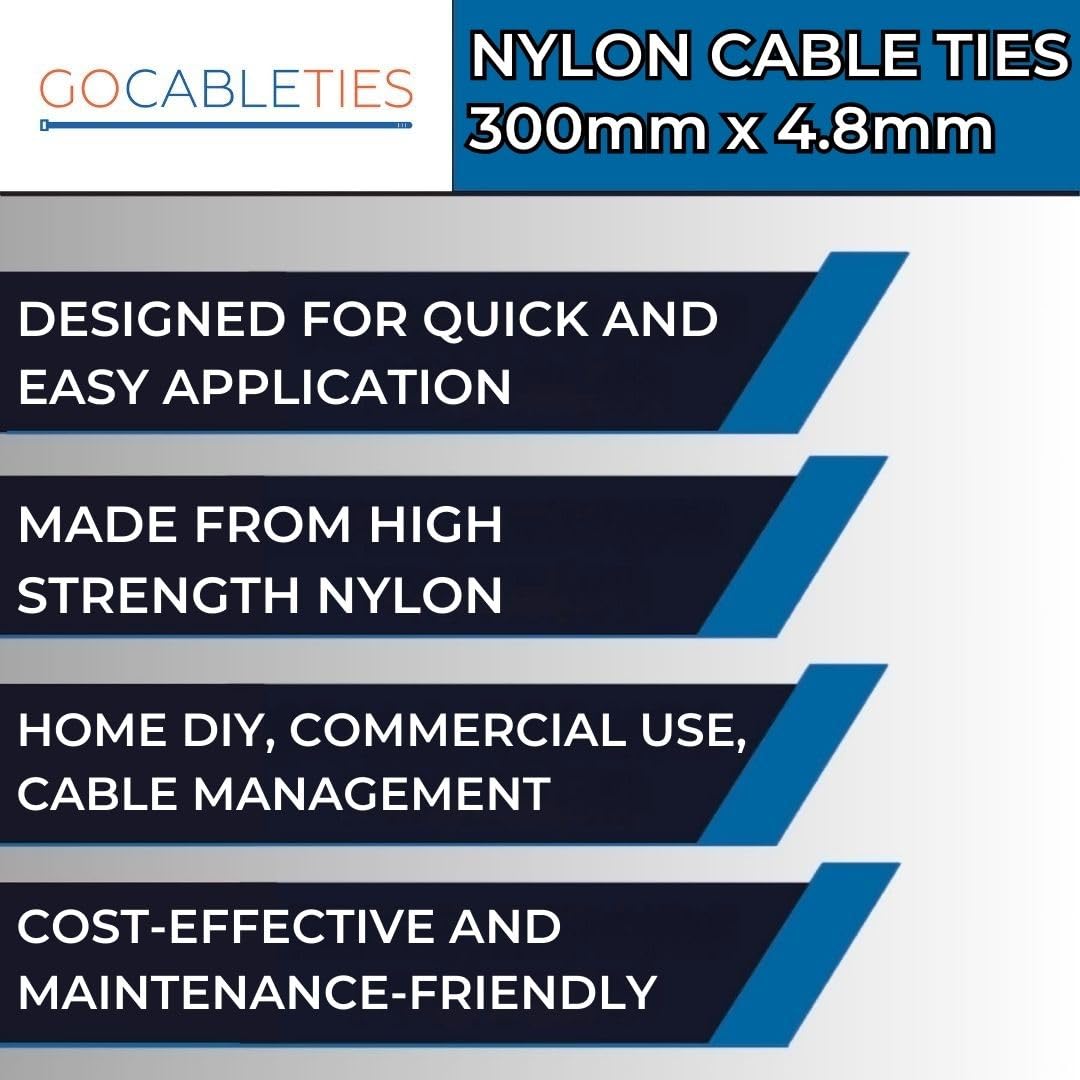 Gocableties Small Silver Cable Ties, 100mm x 2.5mm, Pack of 100, 4” Premium Nylon Zip Ties, Plastic Tie Wraps, Secure Self-Locking Mechanism, for Home, Garden, Office and DIY