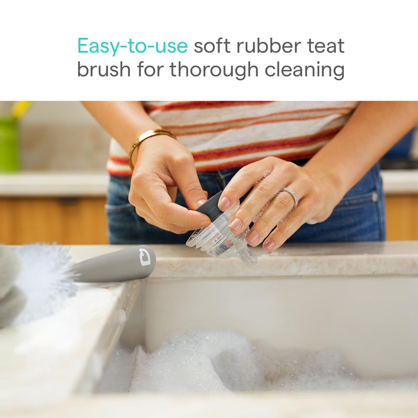 Munchkin Bottle Brush | For Cleaning Baby & Water Bottles with Built In Teat Brush | Freestanding | Dishwasher Safe | Bristle Brush | 1 Pack | Grey