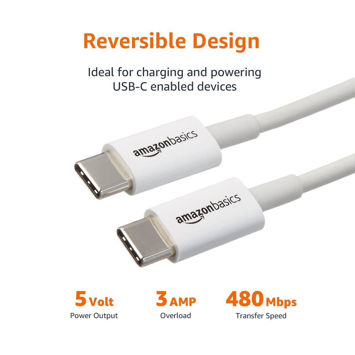 Amazon Basics USB-C to USB-C 2.0 Fast Charger Cable, 480Mbps Speed, USB-IF Certified, for Apple iPhone 16/15, iPad, Samsung Galaxy, Tablets, Laptops, 0.9 m, Black