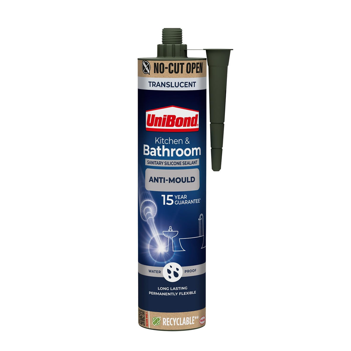 UniBond Kitchen and Bathroom, Mould-Resistant Transparent Sealant, 280 ml