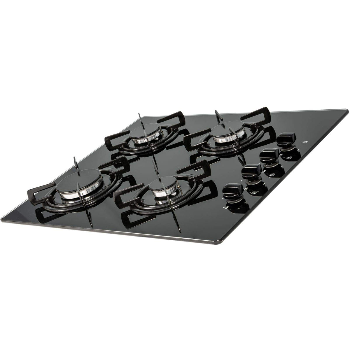 SIA GHG302BL 30cm 2 Burner Black Glass On Gas Domino Hob With Enamel Pan Stands