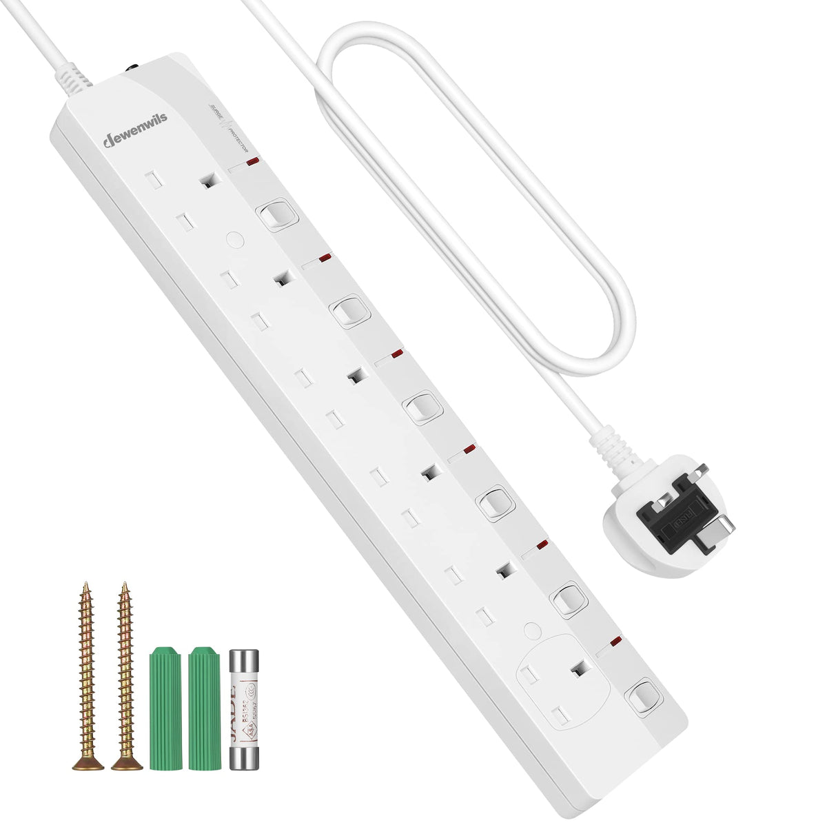 DEWENWILS 6 Way Surge Protected Extension Lead with Individual Switches