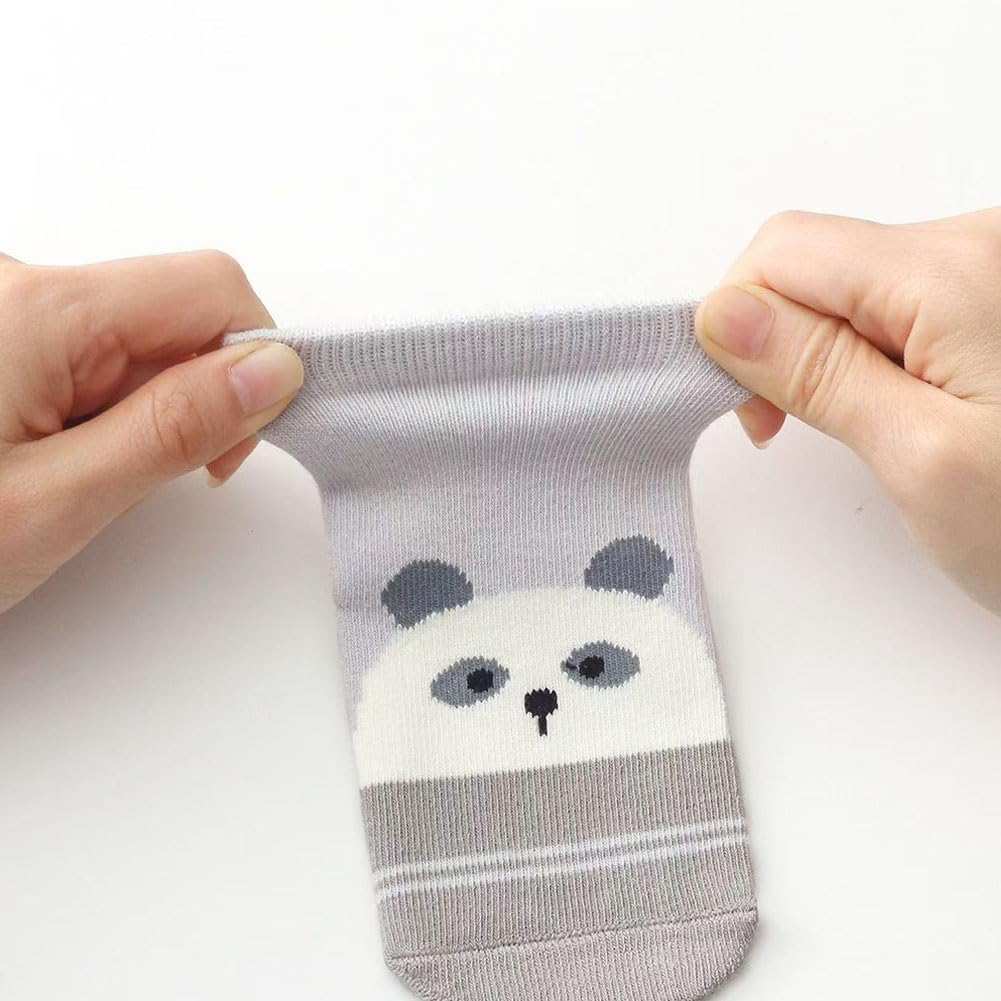 FedMois 5 Pairs Baby Kids Anti-slip Socks Cotton non skid Ankle Socks Animals