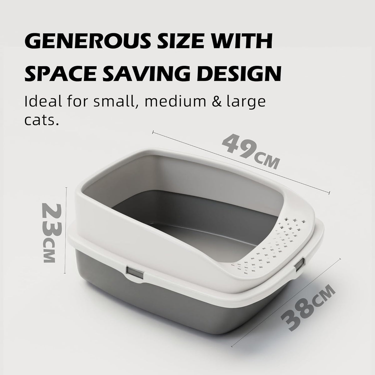 Cat Litter Tray Box, Litter Box, Plastic Cat Open Top Litter Tray with Free Scoop Kitten Detachable Rim Easy Cleaning,49 x 38 x 23cm (Grey)