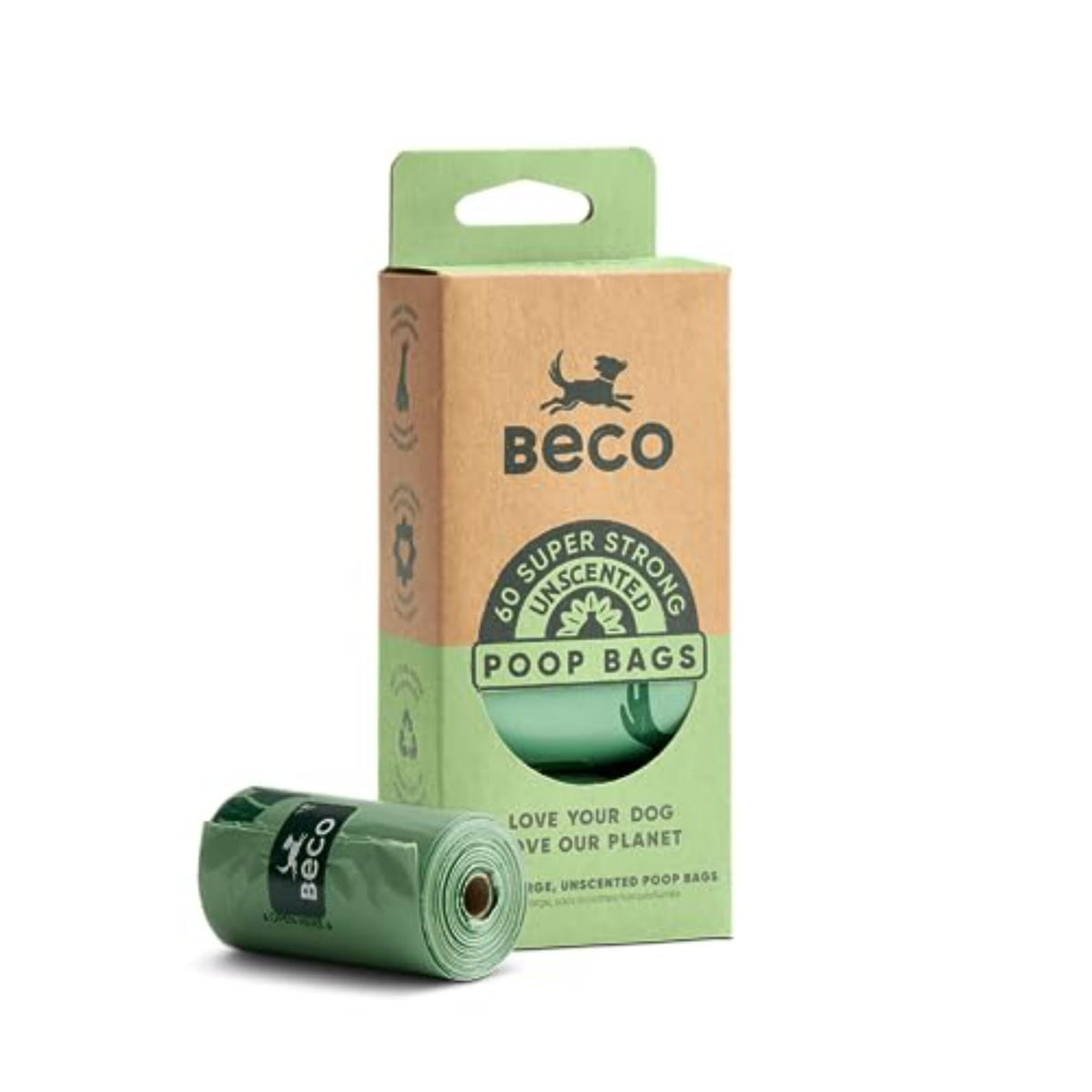 Beco Dog Poo Bags, 94% Recycled Plastic, Unscented Refill Rolls, 270 Bags