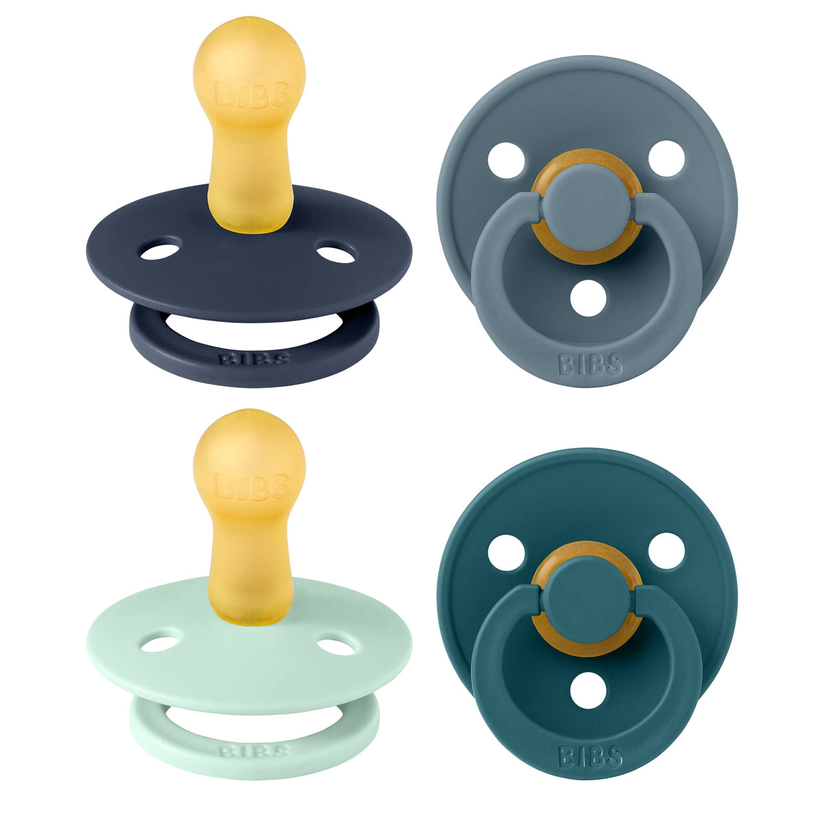 BIBS Colour Glow Dummy, 0-6 Months, 4-Pack, Ivory/Sage/Sage Glow/Cloud Glow
