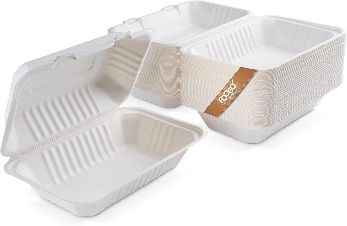 FOOGO Green 50pcs Clamshell Takeaway Boxes, 9x6 inch, 30oz / 900ml
