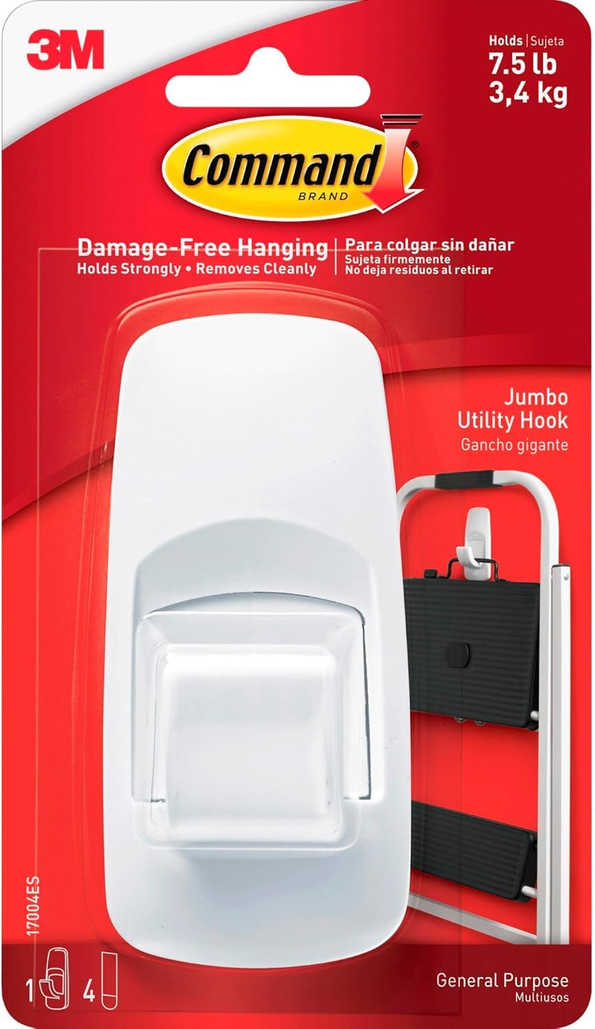 Command Broom Grippers, White, 2 Hooks and 6 Adhesive Strips
