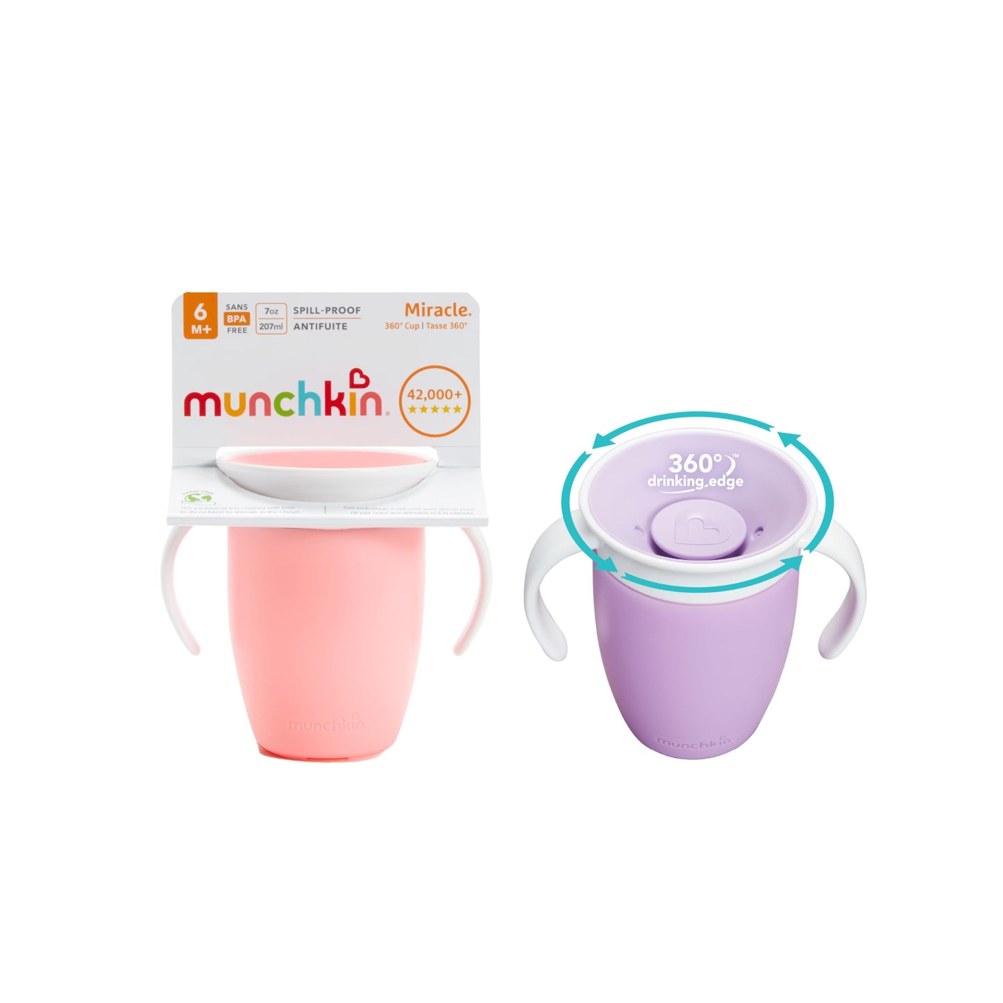 Munchkin Miracle 360 Sippy Cup | Trainer Toddler BPA Free Baby & Toddler Cups w.Handles | Non Spill | Dishwasher Safe Baby | Leakproof | 6+ Months| 7oz/207ml | 2 Pack | Blue/Green