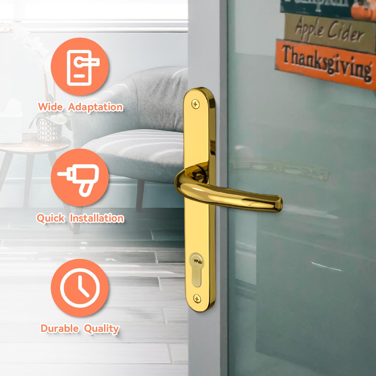 Bwintech 1 Set Black UPVC Door Handle Set, 92mm Backset,122mm Screw Hole Distance, 210mm Plate Length Front Door Handles for UPVC Door