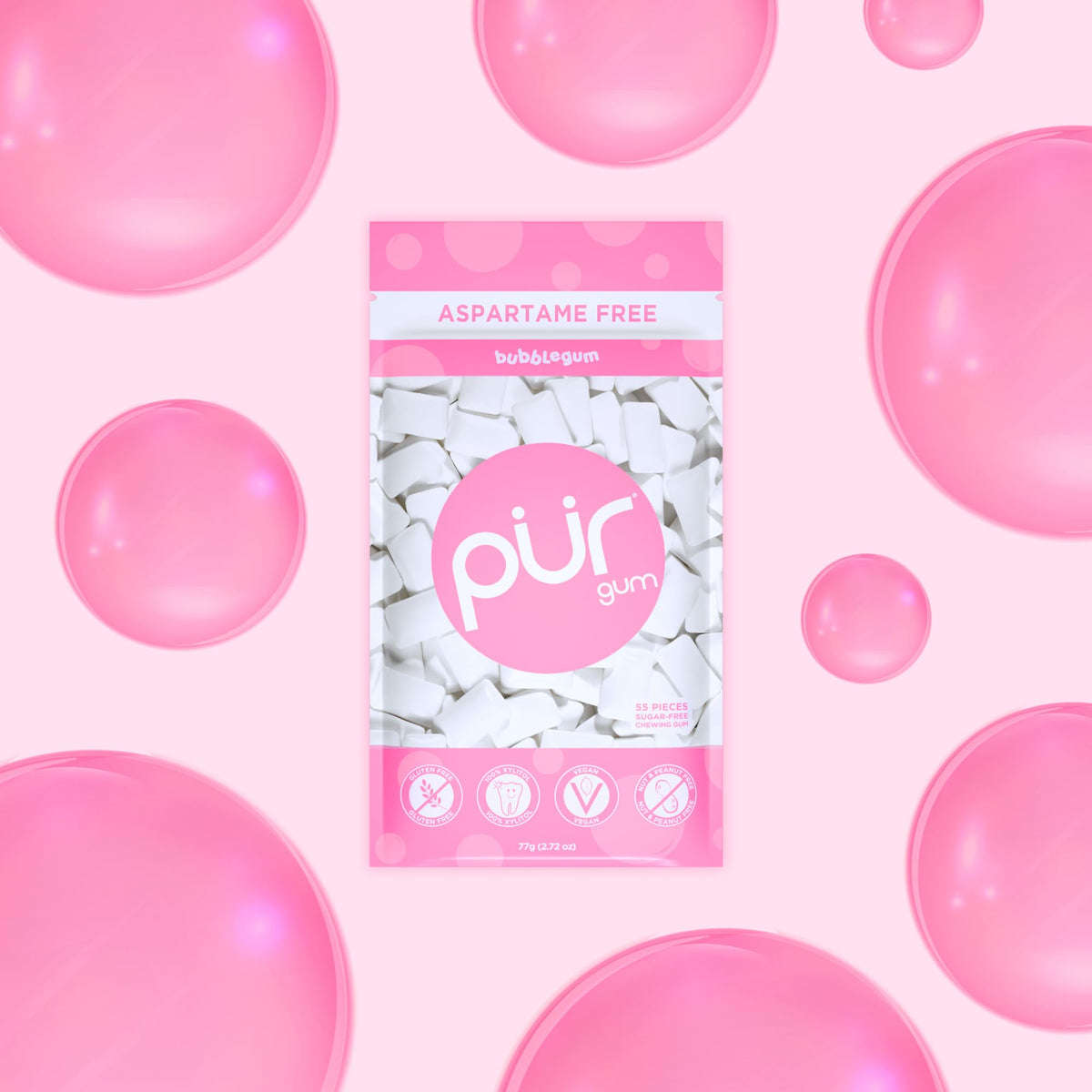 PUR Gum, Spearmint, Xylitol Gum, No Artificial flavour, 55 Count