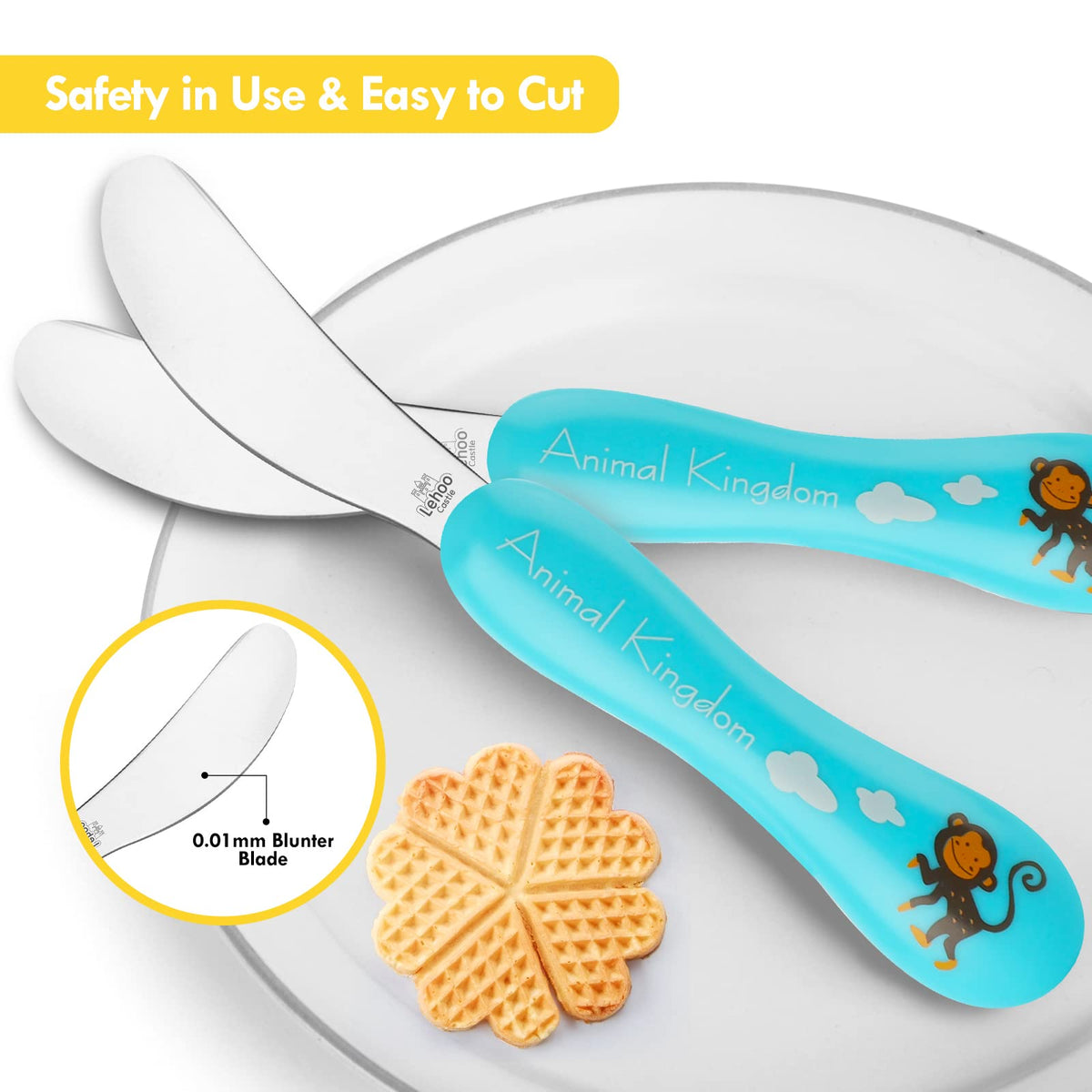 Lehoo Castle Stainless Steel Toddler Cutlery Set, 6-Piece Dinosaur Design
