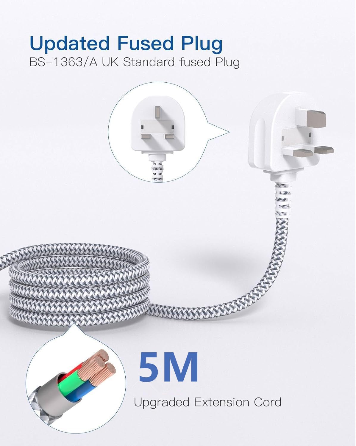Addtam Extension Lead with USB Slots, 6 Way Outlets 5 USB(5A, 3USB- C Port)