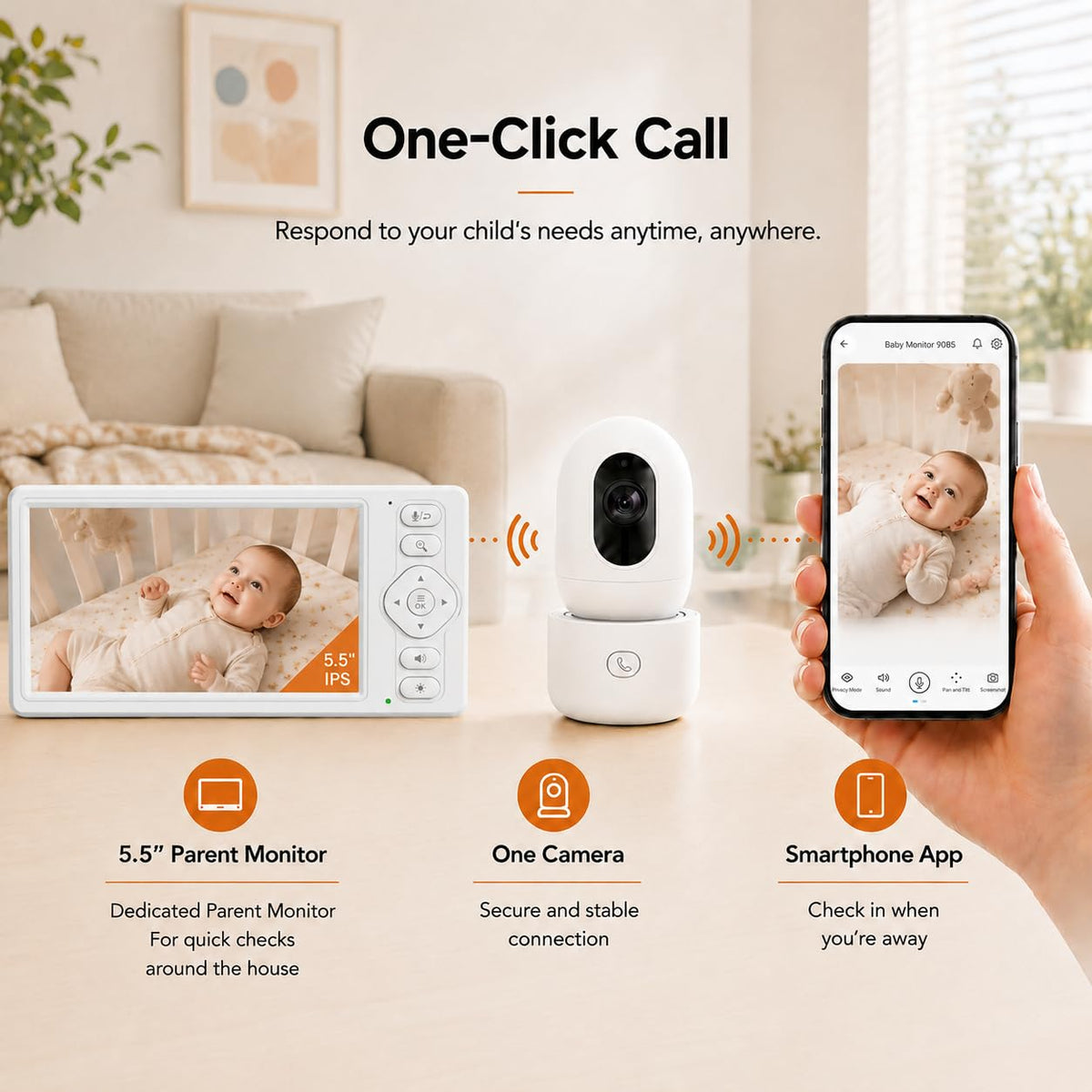 HelloBaby Baby Monitor,29-Hour Battery Life,Upgrade Baby Monitor with Camera and Night Vision,No Wifi,355°/120° Remote Pan Tilt Camera 2x Zoom, ECO Mode,2-way talk,Up to 1000ft,Temperature