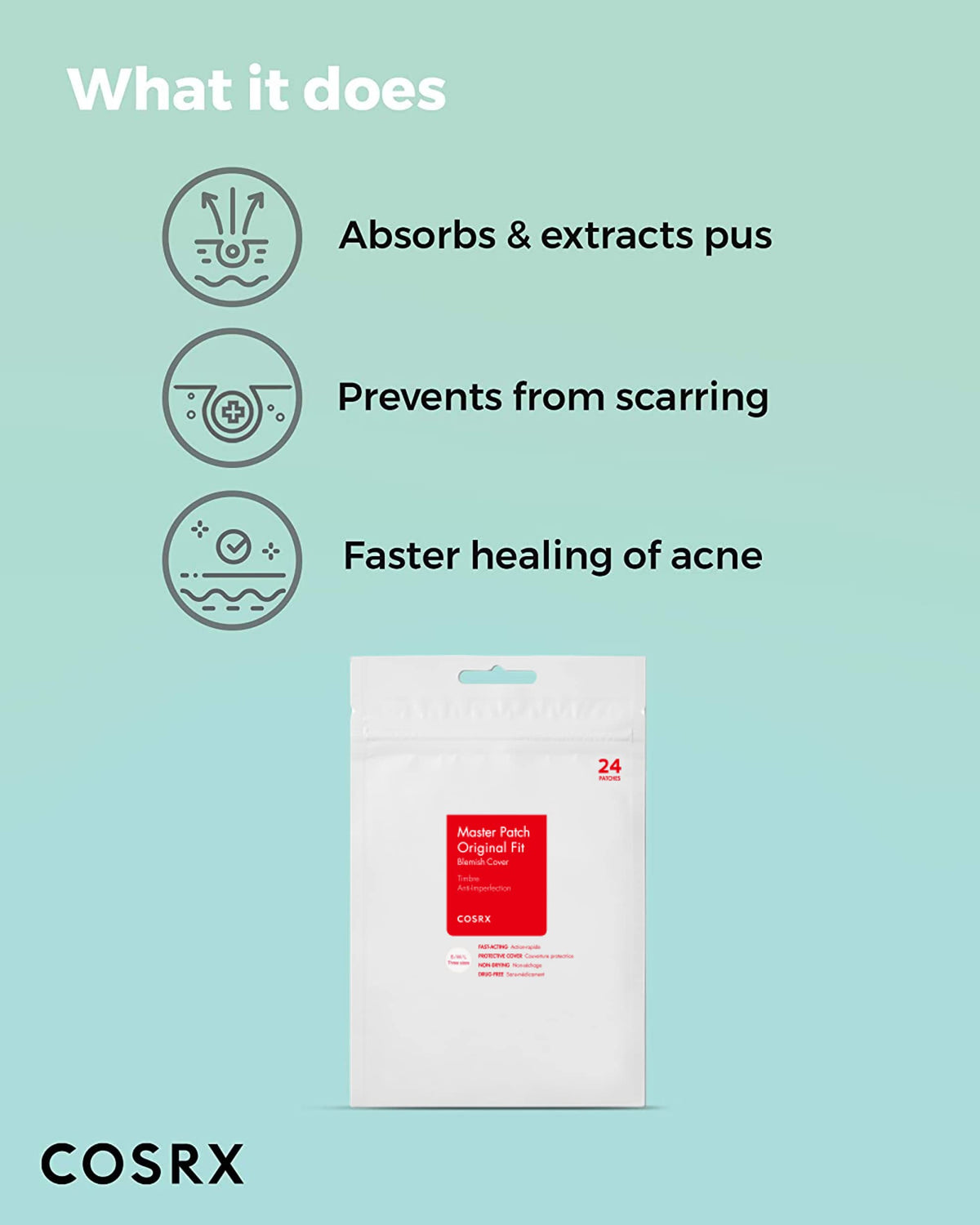 COSRX Master Patch Original Fit (24 counts) Absorbing Pimple Patches, Hydrocolloid Spot Treatment, Blemish Cover, Spot Stickers, 3 Sizes