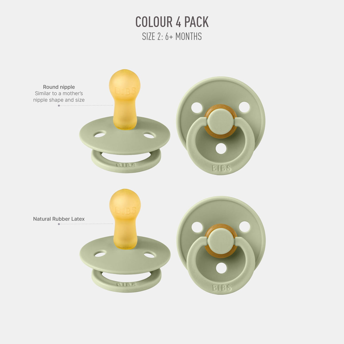 BIBS Colour Glow Dummy, 0-6 Months, 4-Pack, Ivory/Sage/Sage Glow/Cloud Glow