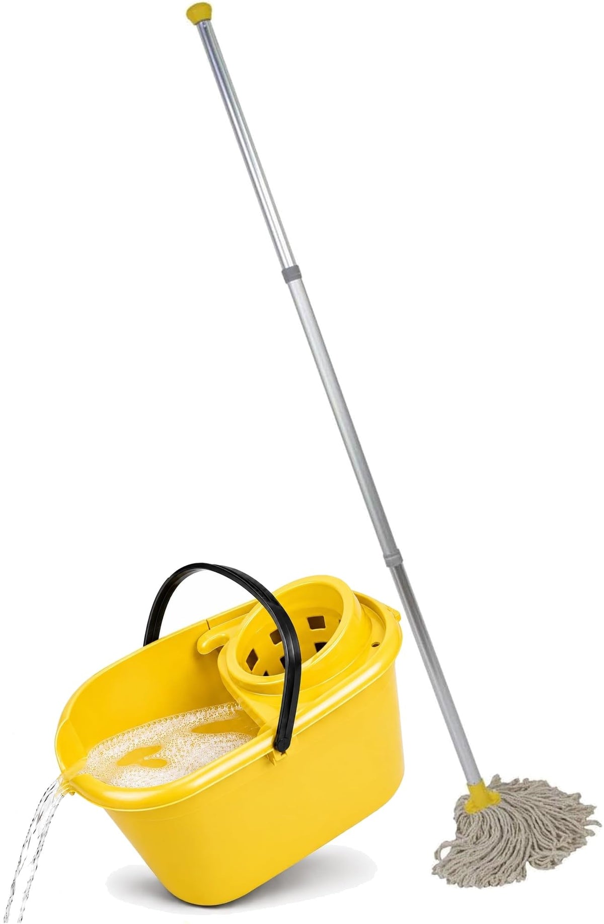 Abbey Professional Mop and Bucket Set Heavy Duty with Wringer and Two Traditional Cotton Mop Heads for Cleaning Floors – Strong Aluminum Mop Handles – Mop Bucket Capacity 12L with Pouring Lip (Red)