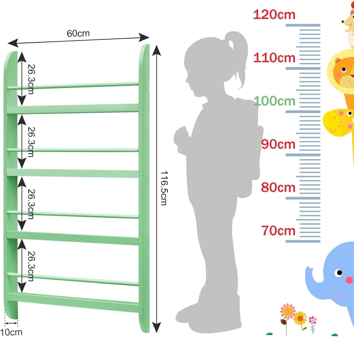 Kids Bookcase Modern Childrens Bookcase 4-Tier Book Shelf Display Rack Book Shelf Kids Room 10 CM Depth Suitable for Children's Children's Room School 116.5x60x 10CM White