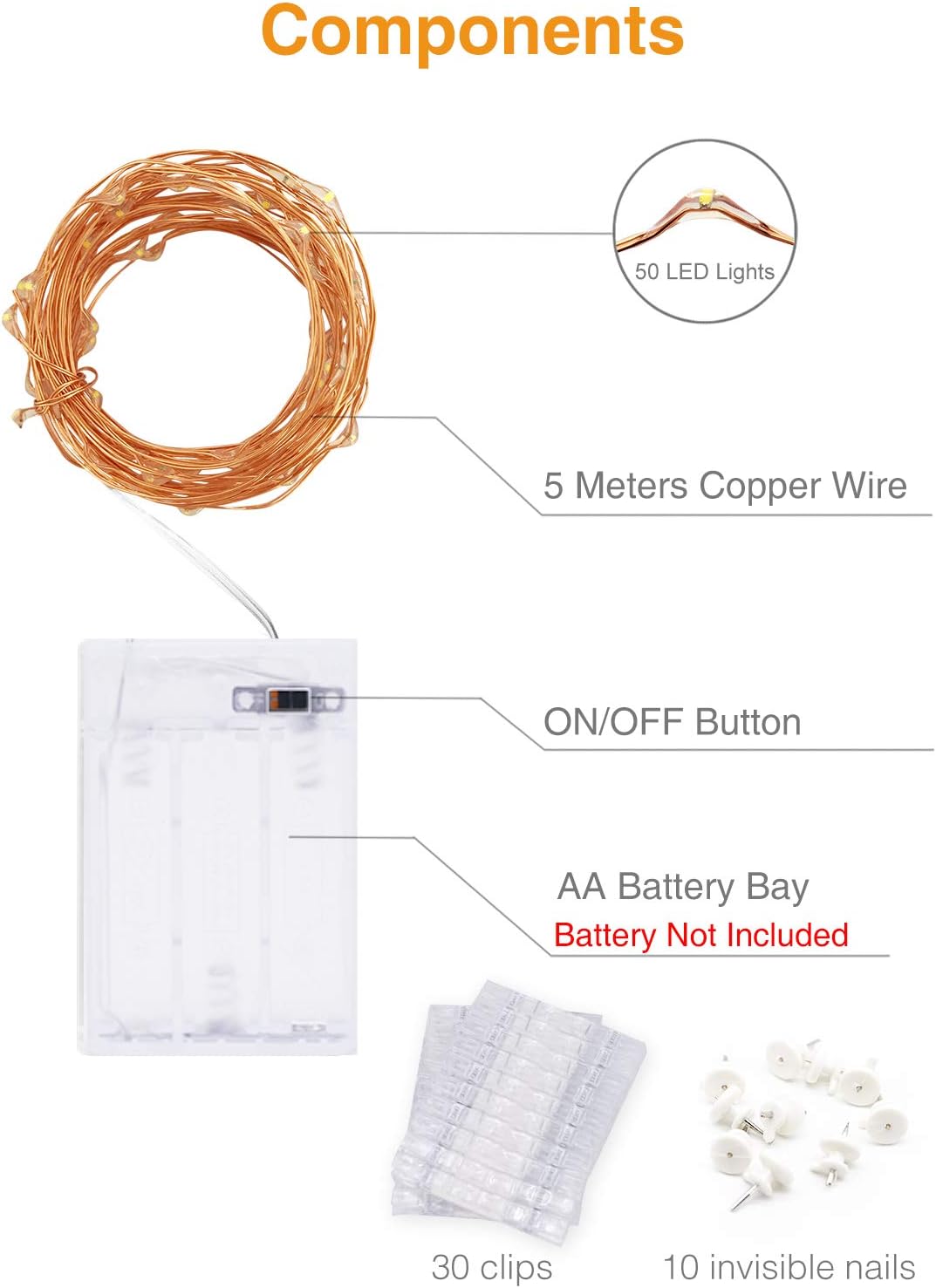 Kolpop 50LED Photo Clip String Lights, 5M Photo Peg Fairy Lights Indoor with 30 Clips Battery Powered Cooper Wire Hanging String Photo Display for Bedroom Birthday Wedding Party Christmas Decorations