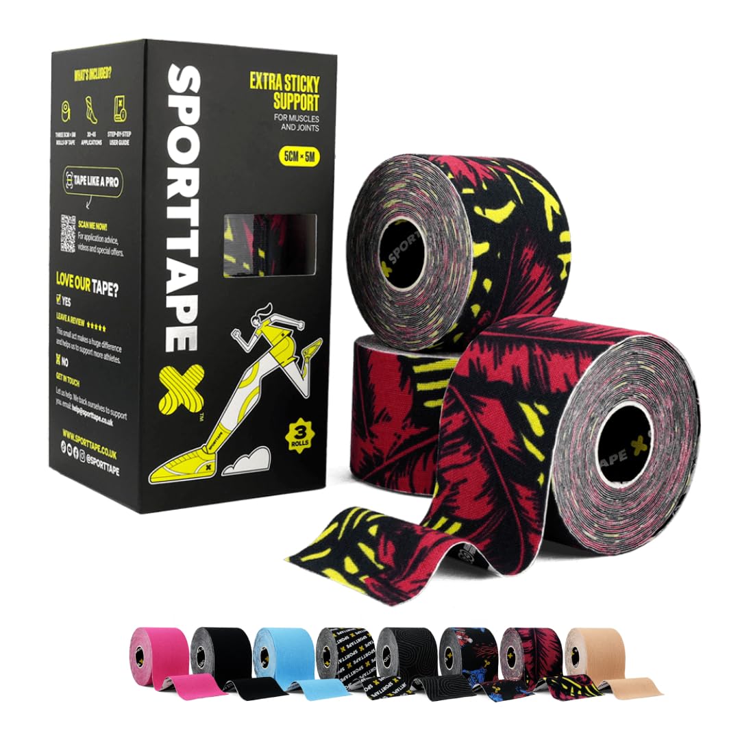 SPORTTAPE Kinesiology Tape, 5cm x 5m, Black - Waterproof, Hypoallergenic