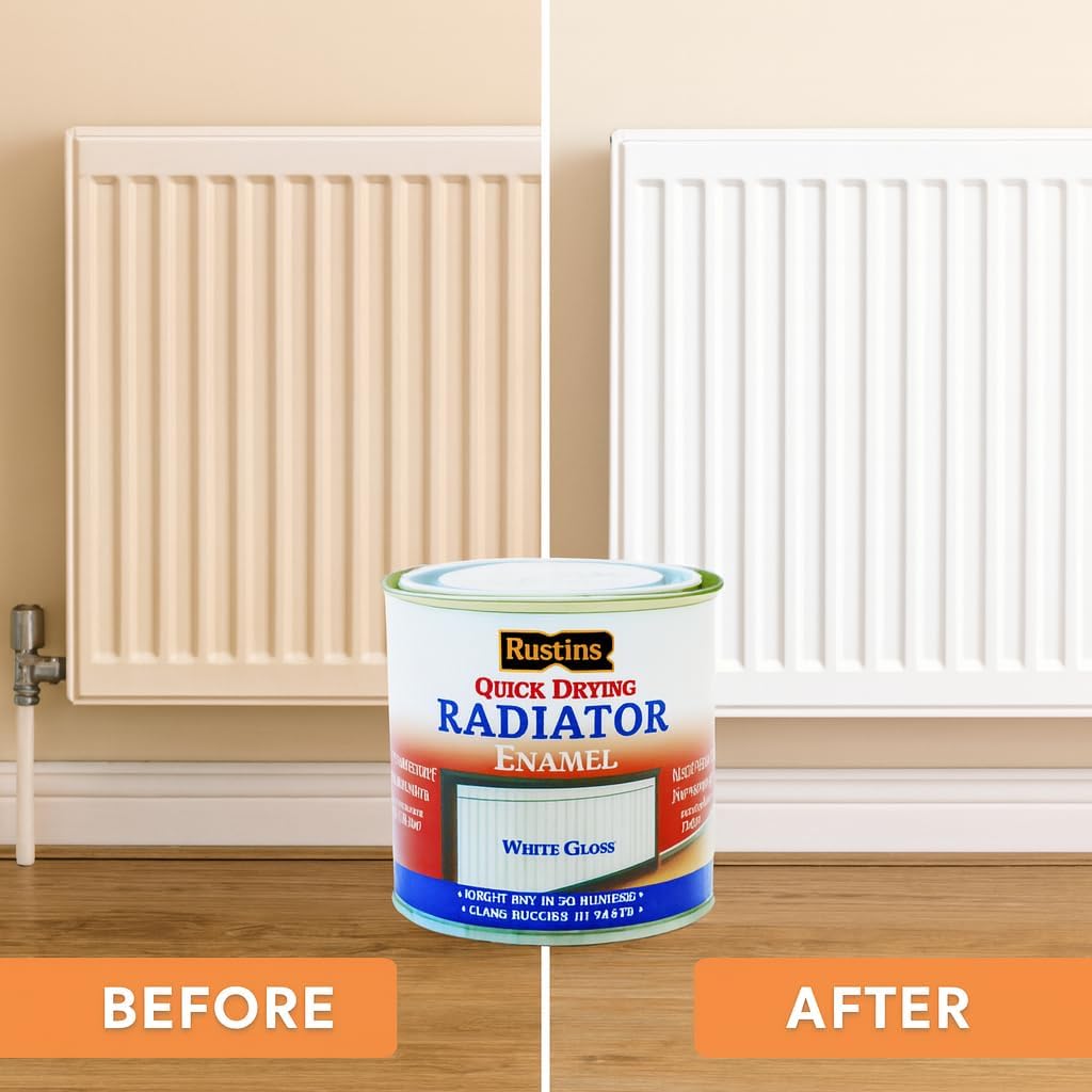 RUSTINS Quick Drying Radiator Enamel Satin - Black 500ml – Durable, Long-Lasting Finish for Radiators That Stands the Test of Time