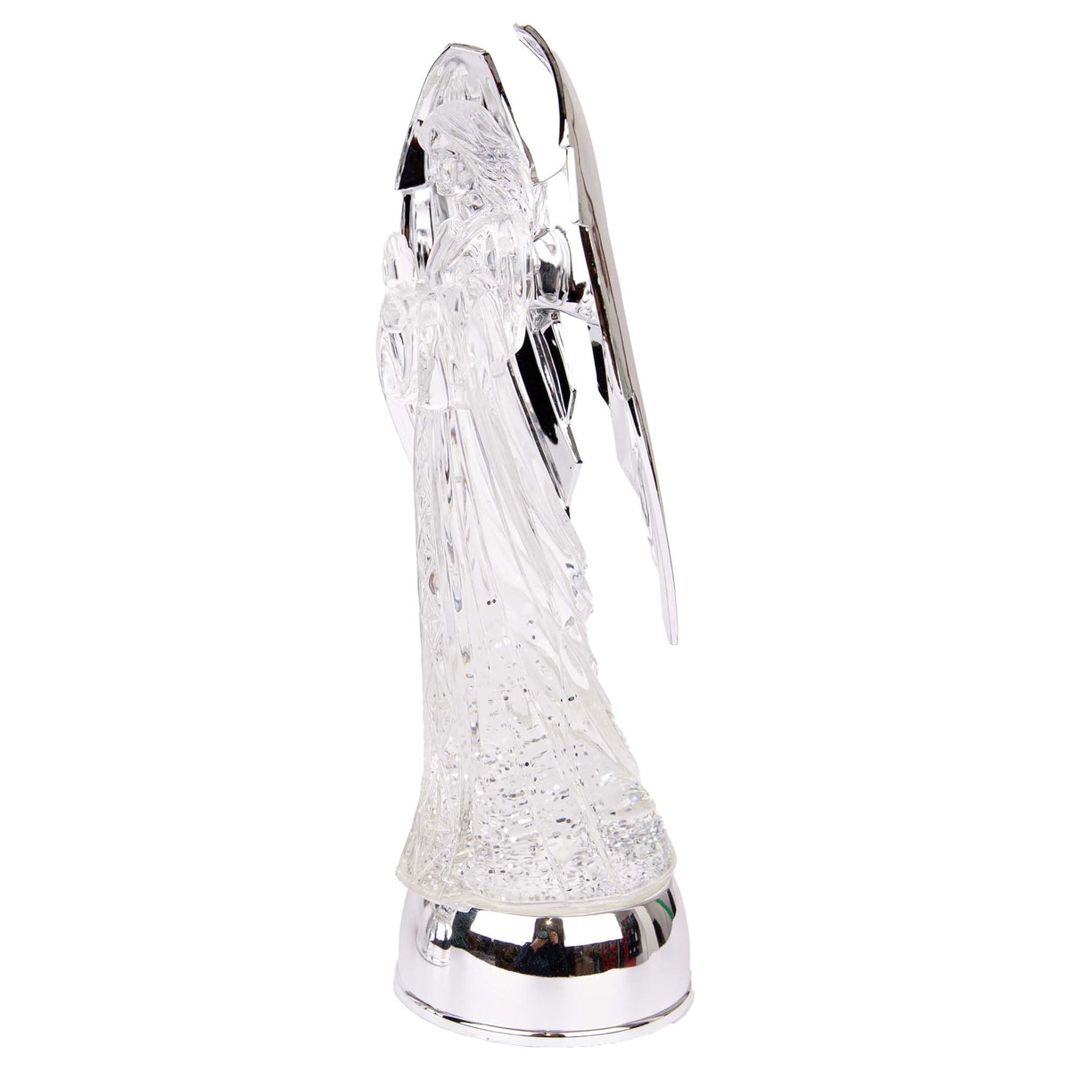 33cm LED Light Up Angel Figure – Batter Operated Swirling Glitter Water Spinner Snowglobe - Acrylic Tabletop Ornament Christmas Home Decorations
