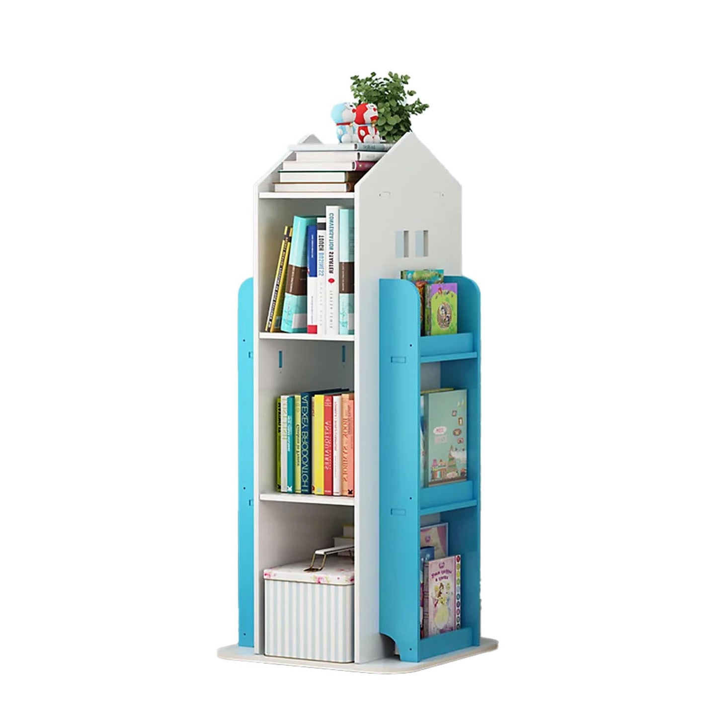 Neo House Shaped 360° Rotating Kids' Children's Freestanding Bookshelf Bookcase 10 Shelf Shelve Space‑Saving Design (White)