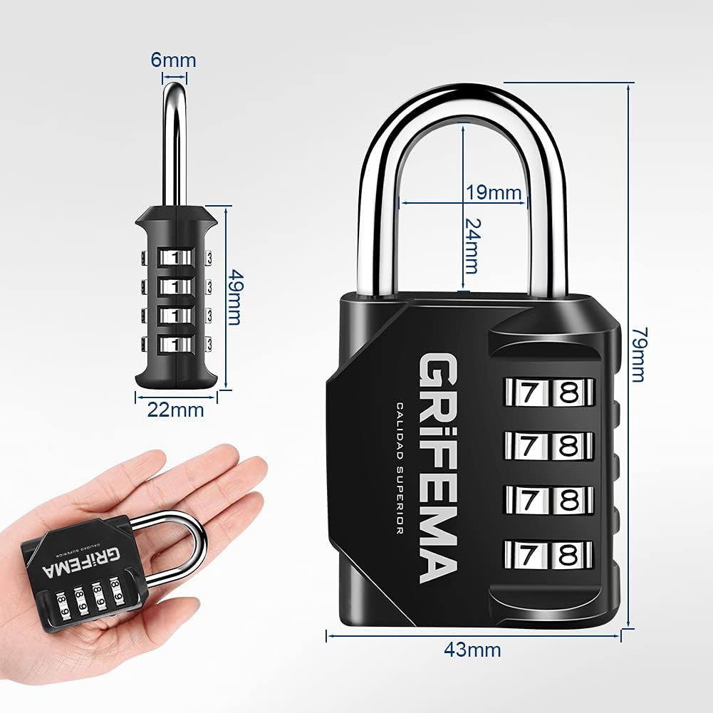 GRIFEMA Combination Padlocks with 4 Digit Code, Locker Padlock Outdoor Heavy Duty Weatherproof for School Gym Locker cabinet, Garage, Gate, Shed GA1001-1 (1 PACK), Black
