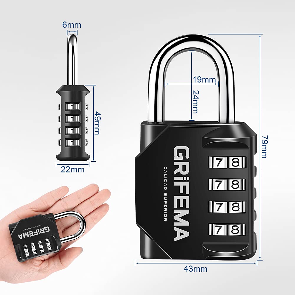 GRIFEMA Combination Padlocks with 4 Digit Code, Locker Padlock Outdoor Heavy Duty Weatherproof for School Gym Locker cabinet, Garage, Gate, Shed GA1001-1 (1 PACK), Black