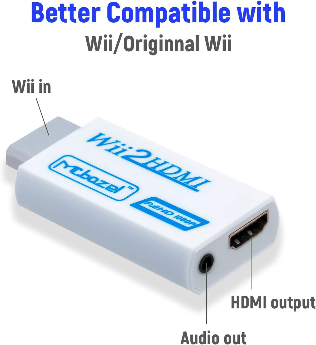 Mcbazel Wii to HDMI Adapter, Wii HDMI Converter, Full HD 1080P Video Adapter Converter With 3.5mm Audio Video Output Jack Compatible for All Wii Display Modes