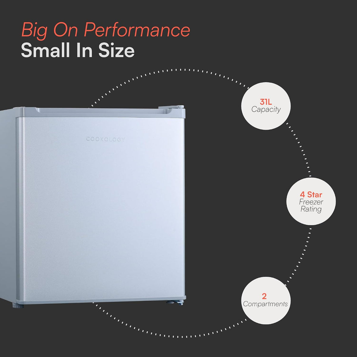 Cookology 31L Small Tabletop Mini Freezer - Adjustable Legs - Silver