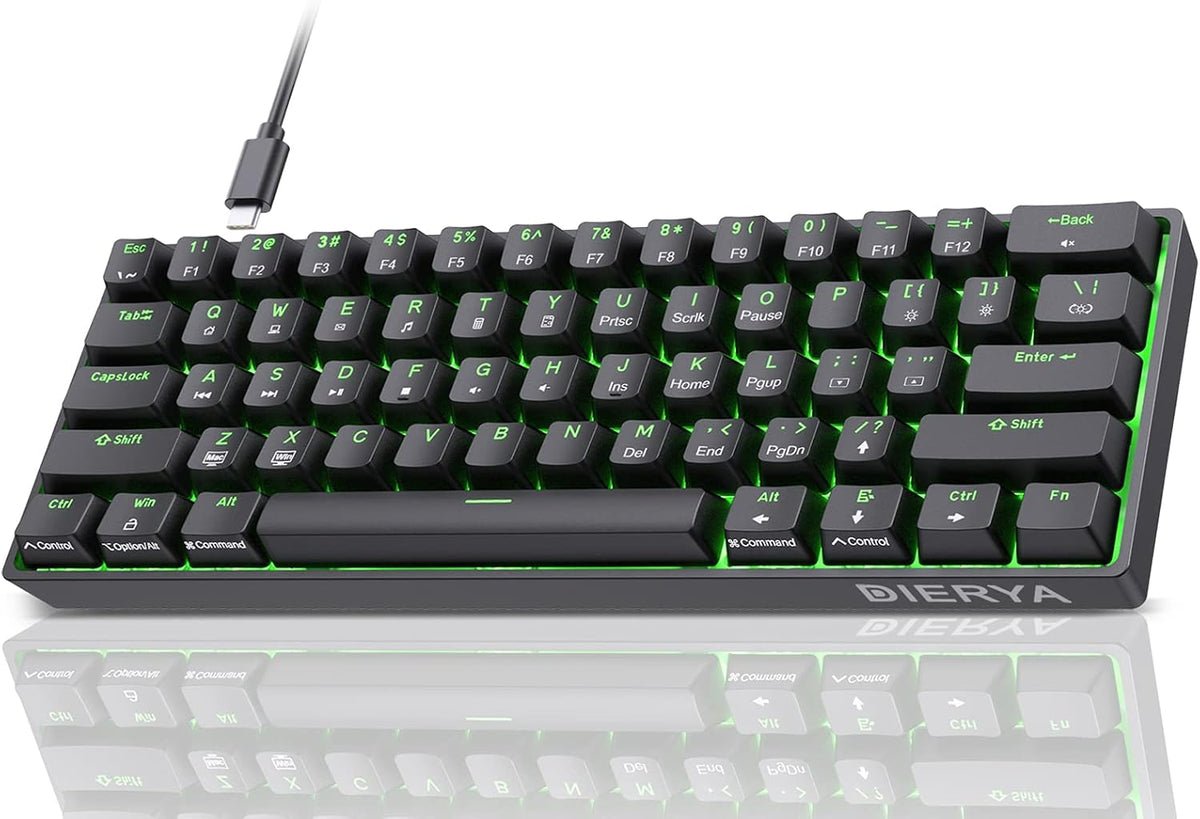 Dierya DK61SE 60% Gaming Keyboard, Wired, US QWERTY, Brown Switches, Black