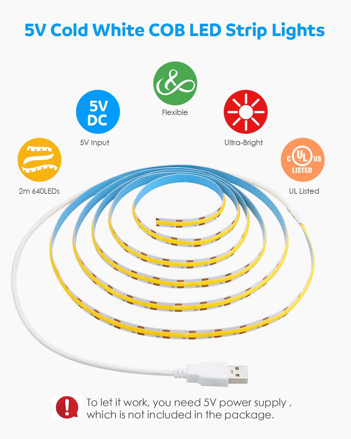 Aclorol 12V Red LED Lights for Bedroom 5M Fleixible COB LED Strip Light