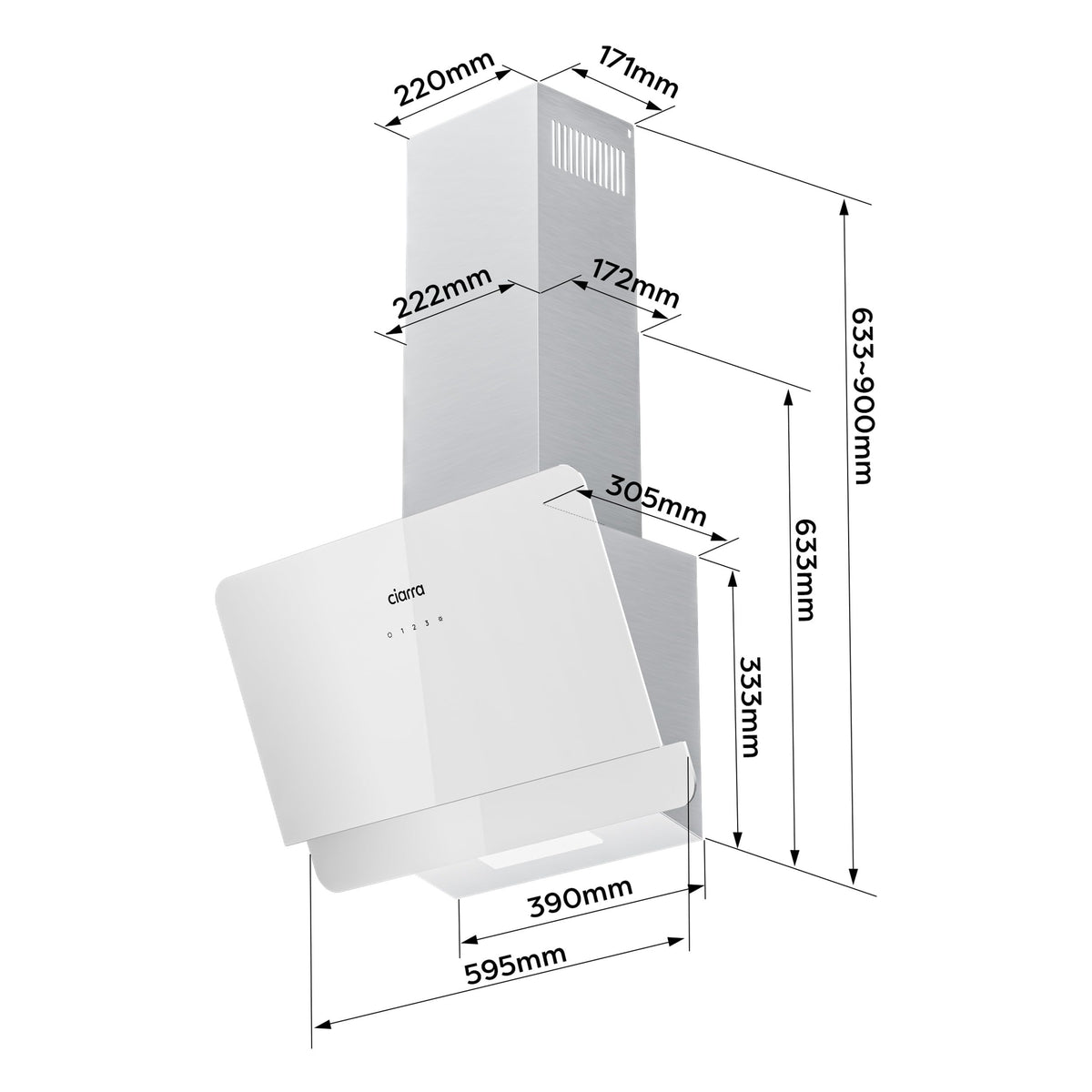 CIARRA 60cm White Angled Cooker Hood, Gesture Control, A+++, CBCW6736A